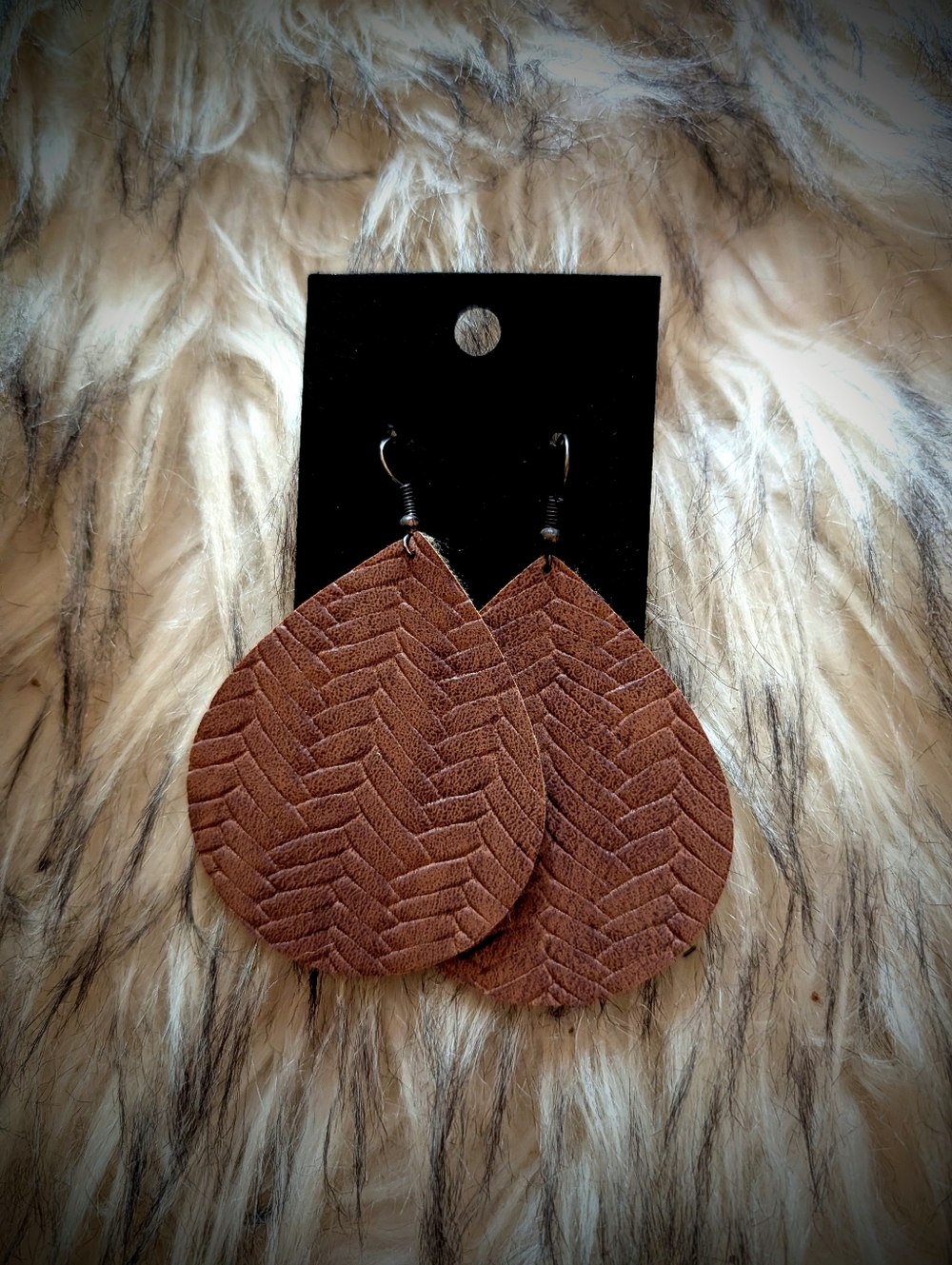 3 For $10 Brown Teardrop Leather Like Earrings